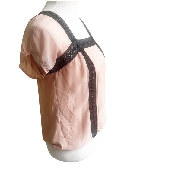 Studio M Y2K Whimsical Fairy Top Size XS Pink Lace Black Trim Square Neckline - Picture 3 of 11